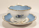 Vintage Crown Fine Bone China Staffordshire England Mixed Flower Pattern Blue and White Gold Trim Tea Cup Saucer