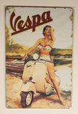 Vespa Pinup Girl Woman On Scooter 8" x 12" Tin Metal Sign New in Package