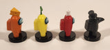Among Us Orange Crewmate with Cheese Hat, Yellow Crewmate with Sprout Hat, Red Crewmate with Toilet Paper Hat, Black Plague Doctor 2 1/4" Toy Figure Lot of 4