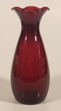 Vintage 1950s Anchor Hocking Ruffled Edge Royal Ruby Red 6 5/8" Glass Vase