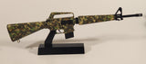 Rare GoatGuns "Digies" Colt M16A1 Assault Rifle Splattered Jungle Camo 1:3 Scale Heavy Metal Paperweight Desktop Model with Stand