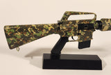 Rare GoatGuns "Digies" Colt M16A1 Assault Rifle Splattered Jungle Camo 1:3 Scale Heavy Metal Paperweight Desktop Model with Stand