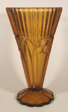 Vintage Art Nouveau Circles Arches Blurred Orange Amber 10" Heavy Glass Flower Vase