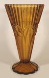 Vintage Art Nouveau Circles Arches Blurred Orange Amber 10" Heavy Glass Flower Vase