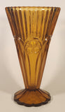 Vintage Art Nouveau Circles Arches Blurred Orange Amber 10" Heavy Glass Flower Vase