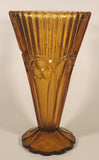 Vintage Art Nouveau Circles Arches Blurred Orange Amber 10" Heavy Glass Flower Vase