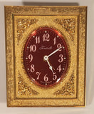 Vintage Forestville Red Background 3 1/2" x 4 1/4" Brass Desk Clock Made in West Germany