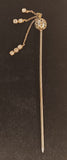 Antique Ornate Globe with Dangling Diamond Look Stones Silver Tone Stick Pin