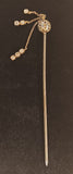 Antique Ornate Globe with Dangling Diamond Look Stones Silver Tone Stick Pin