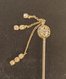 Antique Ornate Globe with Dangling Diamond Look Stones Silver Tone Stick Pin