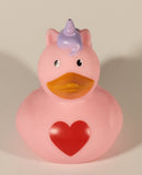 Pink Unicorn with Purple Hair and Red Heart 3 3/4" Rubber Duck Toy