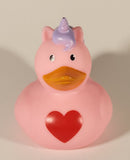 Pink Unicorn with Purple Hair and Red Heart 3 3/4" Rubber Duck Toy