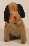 Vintage Sitting Brown Dog with Red Nose 8" Rigid Stuffed Animal Toy