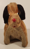 Vintage Sitting Brown Dog with Red Nose 8" Rigid Stuffed Animal Toy