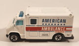 1989 Hot Wheels Workhorses American Ambulance White Die Cast Toy Car Emergency Paramedics Rescue Vehicle with Opening Rear Doors
