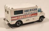 1989 Hot Wheels Workhorses American Ambulance White Die Cast Toy Car Emergency Paramedics Rescue Vehicle with Opening Rear Doors