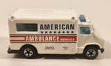 1989 Hot Wheels Workhorses American Ambulance White Die Cast Toy Car Emergency Paramedics Rescue Vehicle with Opening Rear Doors