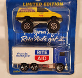 1998 Hot Wheels Rite Aid Limited Edition Blue Hiway Hauler and Yellow Tall Ryder Die Cast Toy Car Vehicles New in Package