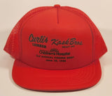 Vintage British Columbia Children's Hospital 2nd Annual Fishing Derby June 10, 1990 Curtis Lumber Kask Bros. Ready Mix Red Snapback Mesh Trucker Cap Hat