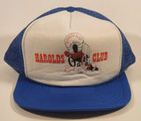 Vintage Harrold's Club Or Bust Reno Nevada Blue and White Snapback Mesh Trucker Cap Hat