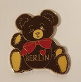 HLR Berlin Brown Teddy Bear with Red Bow 1 5/8" x 1 7/8" Enamel Metal Fridge Magnet