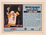 1992-93 Score NHL #448 Pittsburgh Penguins Mario Lemieux 1991-92 Highlight 1,000th Point Trading Card