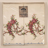 Heritage Pink Flower Pattern One Pair Pillow Cases 100% Cotton Hand Embroidery New in package
