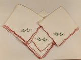 Vintage Shanghai China Christmas Holly Embroidered 100% Cotton 16" x 16" Napkins Set of 10