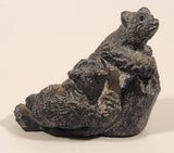 A Wolf Original Bear Cubs Climbing and Playing Carved Black Soapstone Animal Wildlife Figurine Signed A.V