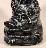 Inuit Eskimo with Bear Cub Kitunenakui-Kimiklu Canada 6 1/2" Heavy Carved Black Soapstone Sculpture