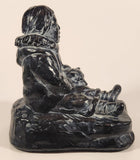 Inuit Eskimo with Bear Cub Kitunenakui-Kimiklu Canada 6 1/2" Heavy Carved Black Soapstone Sculpture