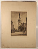 Antique Preston Cribb The Tron Steeple Glasgow 5 1/2" x 8 1/4" Etched Lithograph On Backing