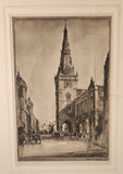 Antique Preston Cribb The Tron Steeple Glasgow 5 1/2" x 8 1/4" Etched Lithograph On Backing
