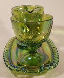 Vintage Indiana Carnival Glass Grapes Iridescent Green Creamer and Sugar Bowl Set with Tray
