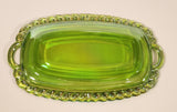 Vintage Indiana Carnival Glass Grapes Iridescent Green Creamer and Sugar Bowl Set with Tray