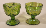 Vintage Indiana Carnival Glass Grapes Iridescent Green Creamer and Sugar Bowl Set with Tray