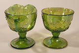 Vintage Indiana Carnival Glass Grapes Iridescent Green Creamer and Sugar Bowl Set with Tray