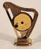 Vintage Rhythm Quartz Harp Shaped Brass Tone Metal Alarm Clock No. 4RE947 Made in Japan