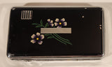 Vintage Occupied Japan Black Lacquer Purple Flower Cigarette Case Lighter Combo
