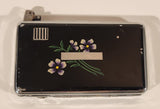 Vintage Occupied Japan Black Lacquer Purple Flower Cigarette Case Lighter Combo
