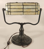 Vintage Blue Hummingbird Red and Blue Flowers Themed 12" Tall Stained Glass Banker's Lamp Style Table Lamp