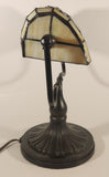 Vintage Blue Hummingbird Red and Blue Flowers Themed 12" Tall Stained Glass Banker's Lamp Style Table Lamp