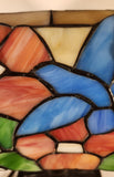 Vintage Blue Hummingbird Red and Blue Flowers Themed 12" Tall Stained Glass Banker's Lamp Style Table Lamp