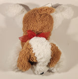 Brown and White Puppy Dog with Red Bow 12" Stuffed Plush Toy