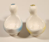 Vintage Yellow And Blue Duck with Bow Ties and Caps 3 1/4" Hand Painted Ceramic Egg Cup Holders Set of 2