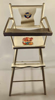 Vintage Mid Century Kids White Painted Wooden Toy Doll High Chair with Mouse and Dog Decal