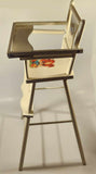 Vintage Mid Century Kids White Painted Wooden Toy Doll High Chair with Mouse and Dog Decal