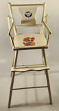 Vintage Mid Century Kids White Painted Wooden Toy Doll High Chair with Mouse and Dog Decal