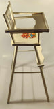 Vintage Mid Century Kids White Painted Wooden Toy Doll High Chair with Mouse and Dog Decal