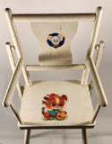 Vintage Mid Century Kids White Painted Wooden Toy Doll High Chair with Mouse and Dog Decal